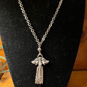 JS Silver tone necklace with Angel pendant